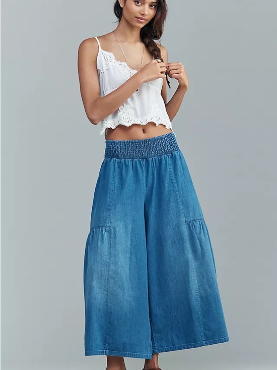 Pilcro Pants - Pilcro High Rise Cropped Pull On Wide Leg Jeans/ L
